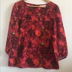 Loft red floral balloon sleeve blouse